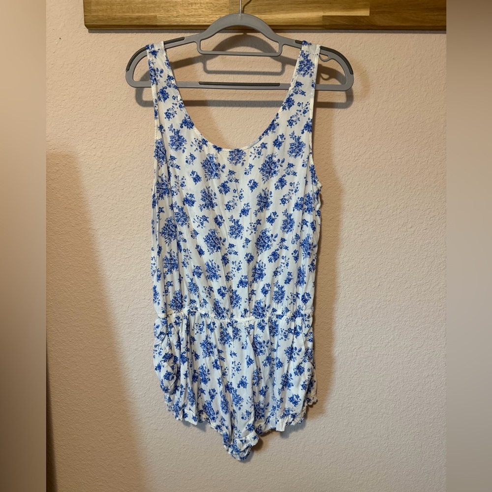 Blue Floral Sleeveless ladies One-Piece Romper